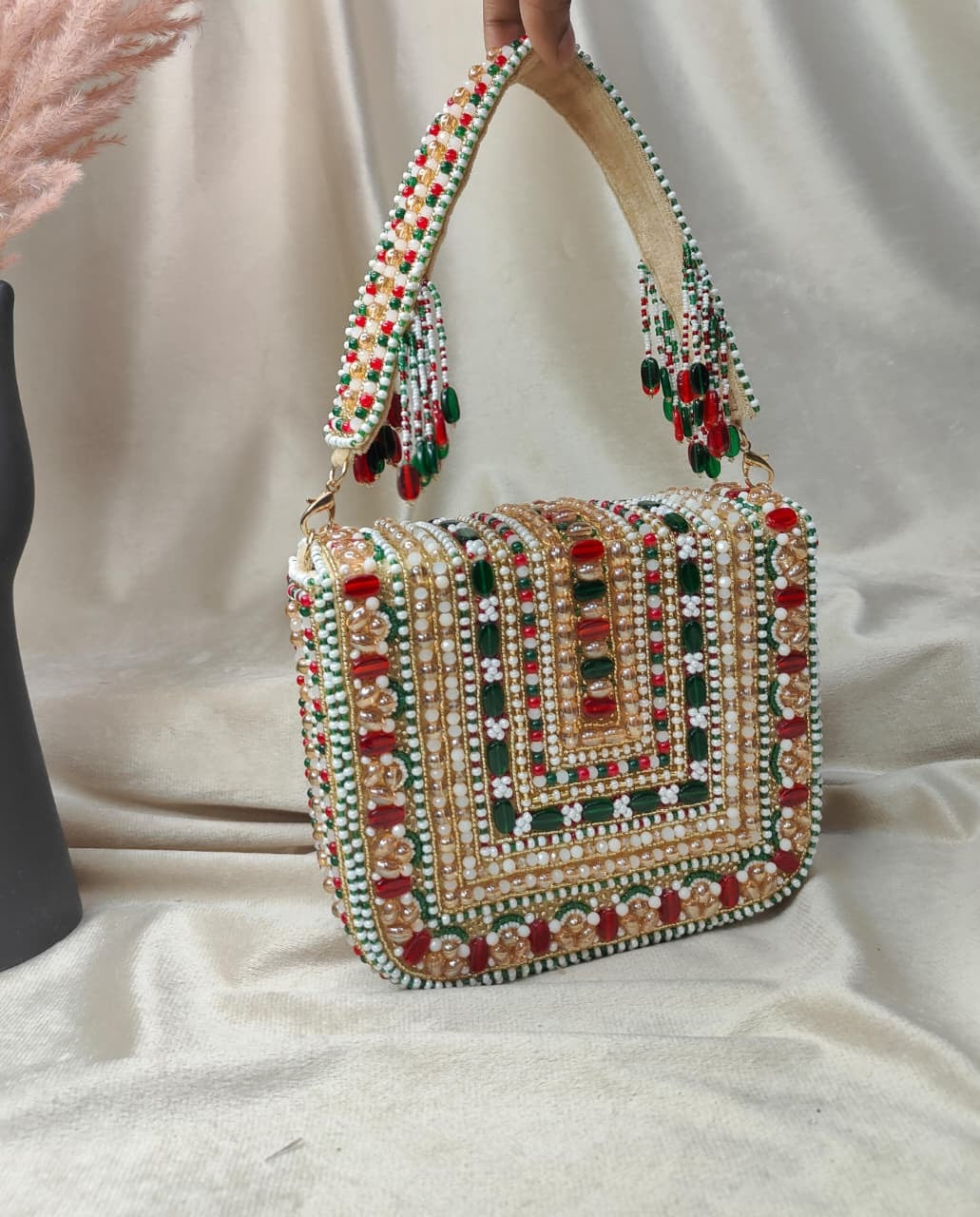 Handcrafted clutch beaded clutch wedding purse for women Saffronfashionindia