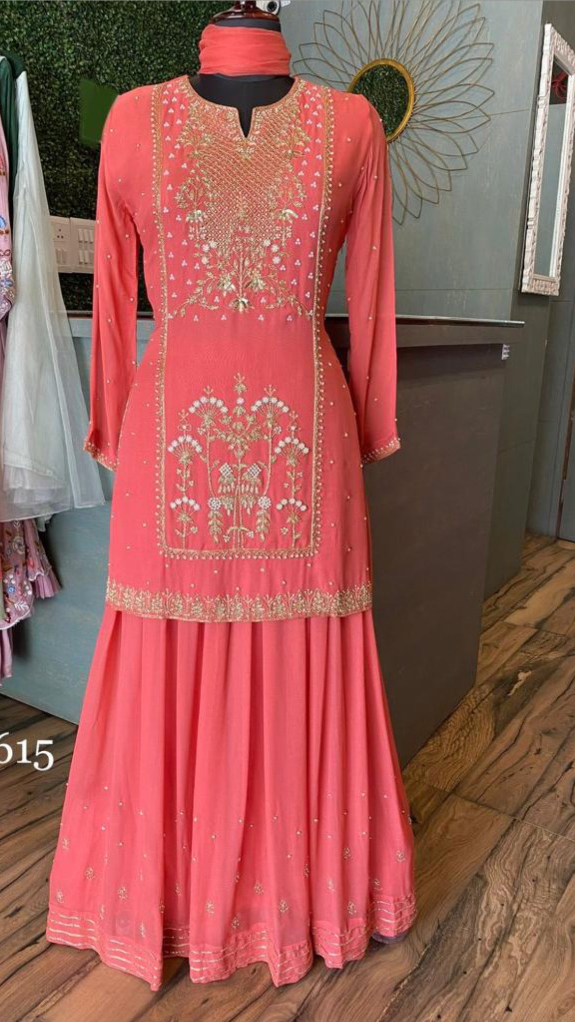Wahija peachy Gorgette dress - Saffronfashionindia