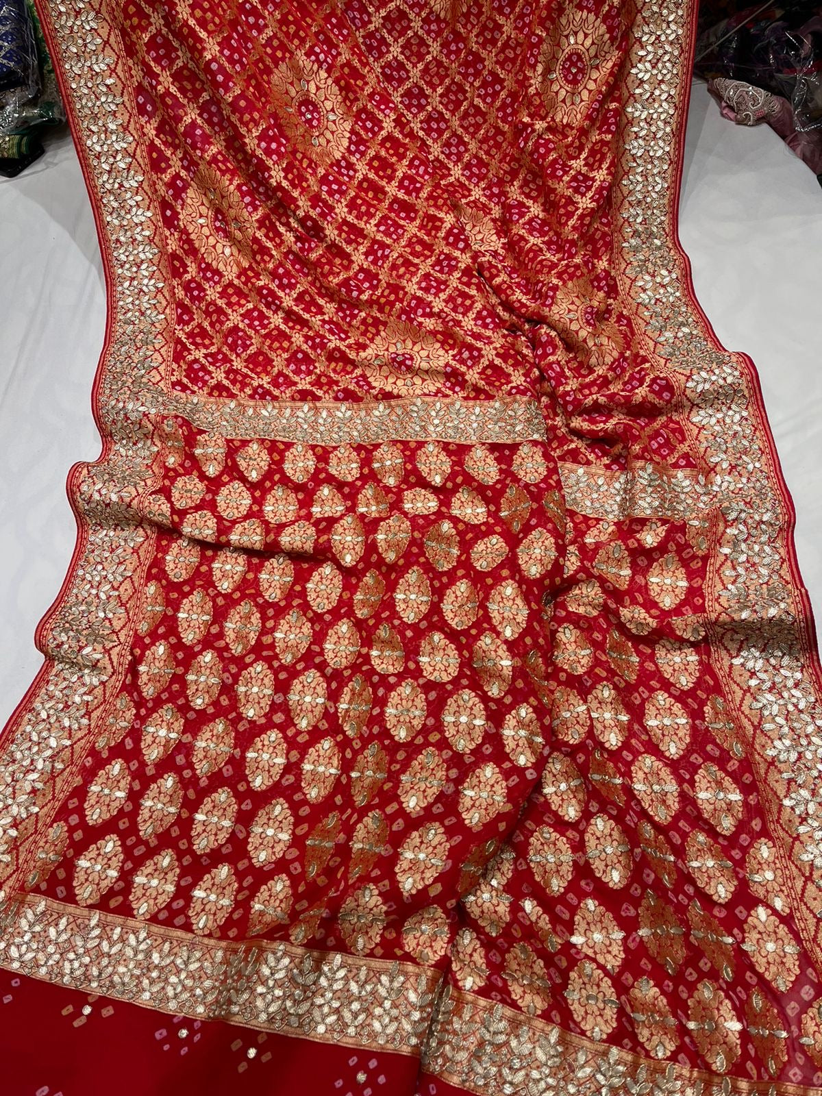 Gottapatti bandhej saree Indian traditional zardosi sarees - Saffronfashionindia