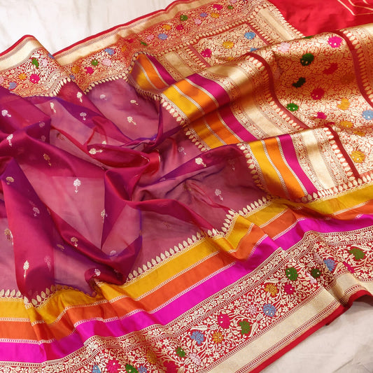 Pallavi Kora handwoven kadwa zari saree - Saffronfashionindia