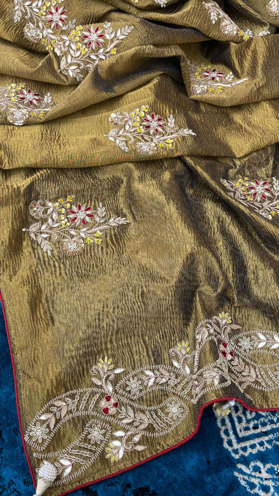 Handwoven Zari Saree Crush Tissue saree Indian sari - Saffronfashionindia