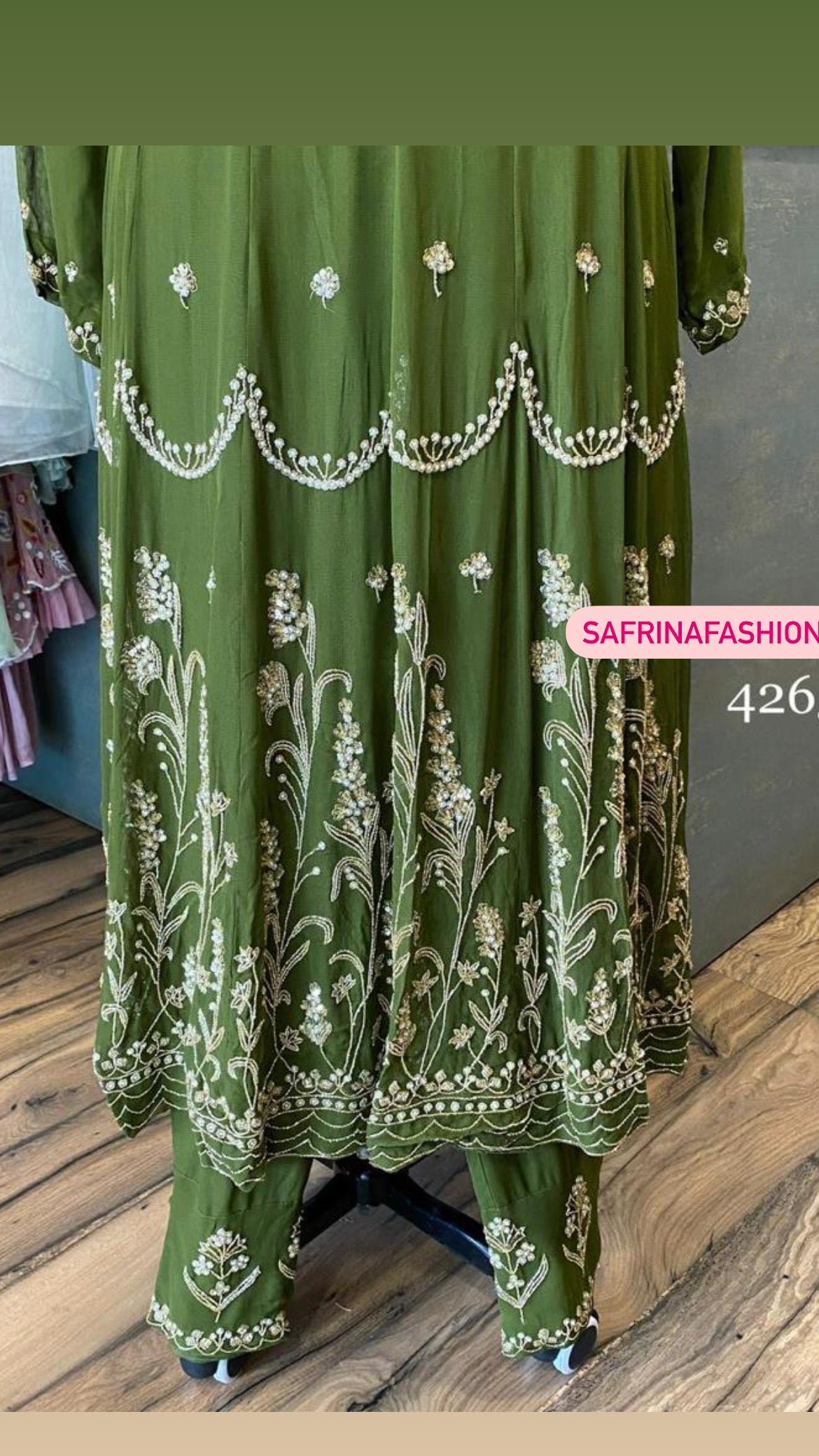Green lavina Gorgette gown women Dress - Saffronfashionindia