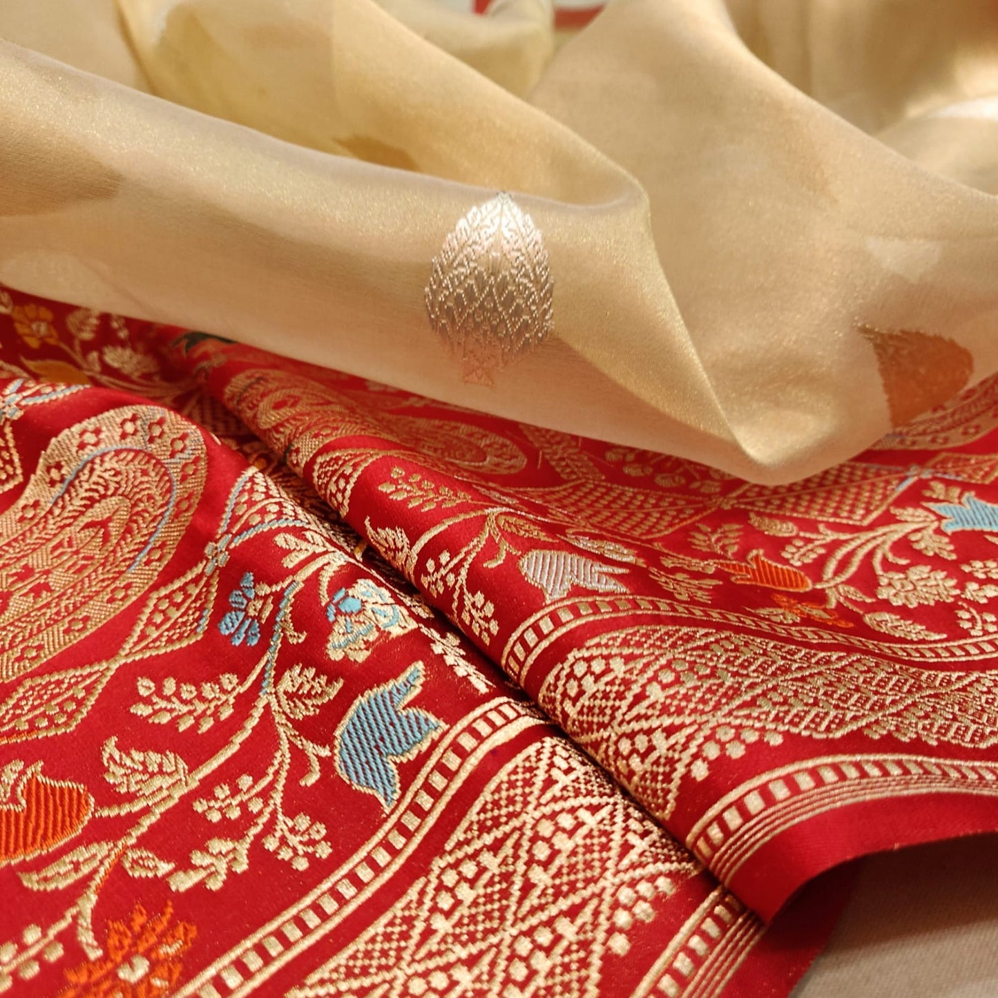 Laaju handwoven saree tissue saree blouse - Saffronfashionindia
