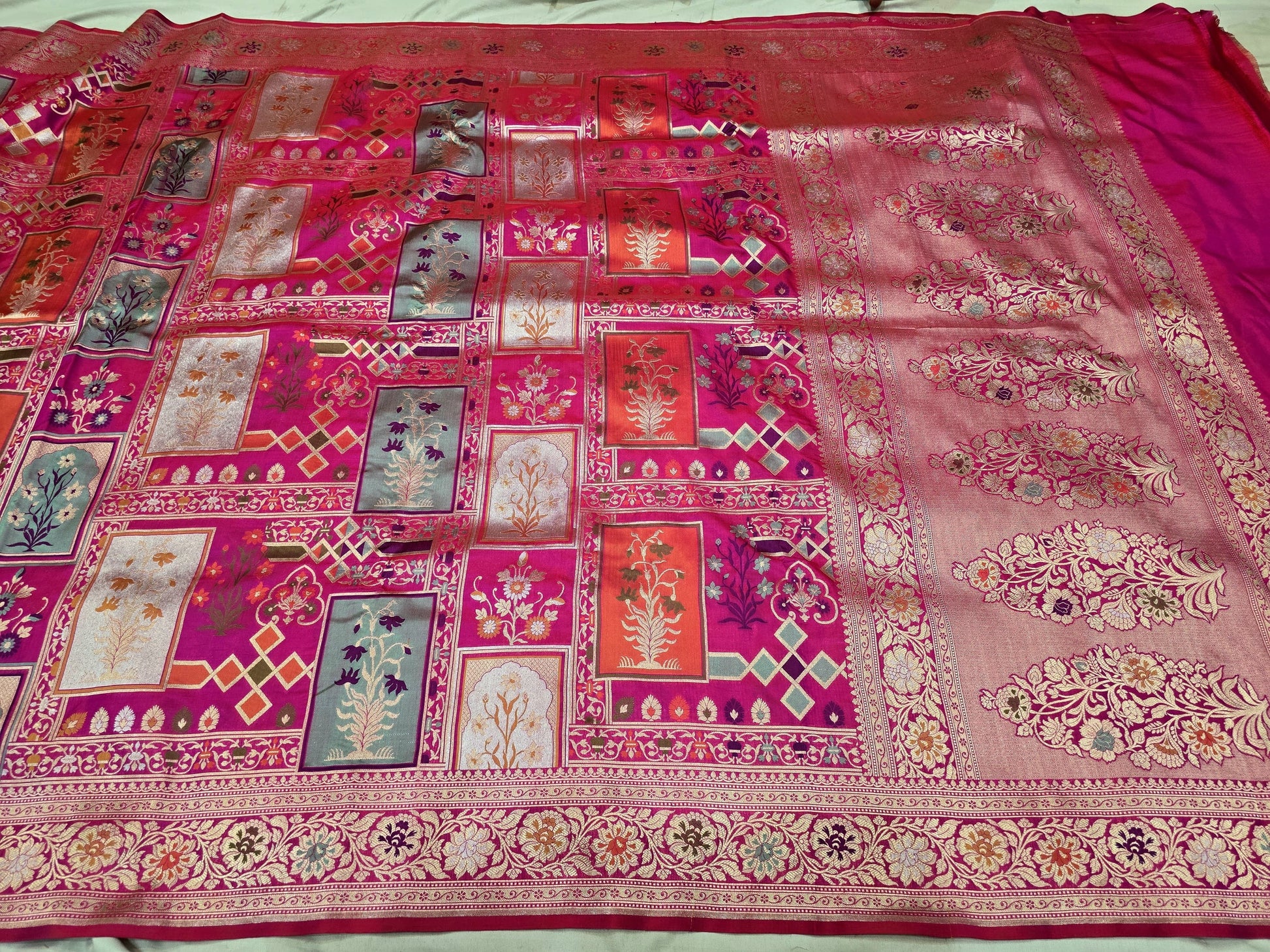 Mughal inspired katan silk saree Banarsi saree exclusive sarees SaffronFashion