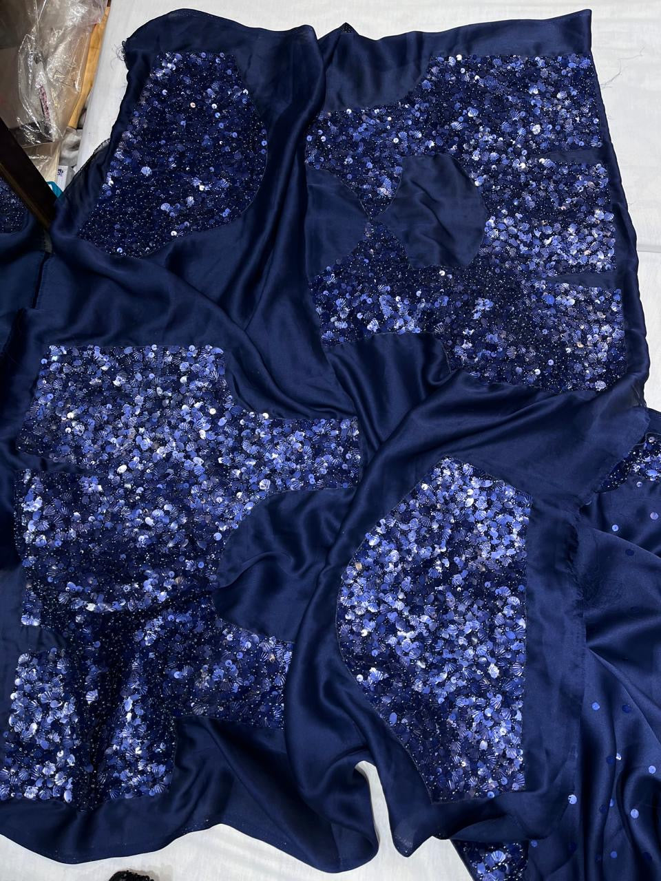 Satin Partywear sarees sequins sarees glamour sarees - Saffronfashionindia