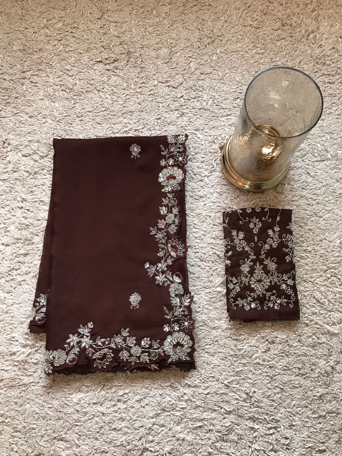 Brown organza silk saree premium sarees - Saffronfashionindia