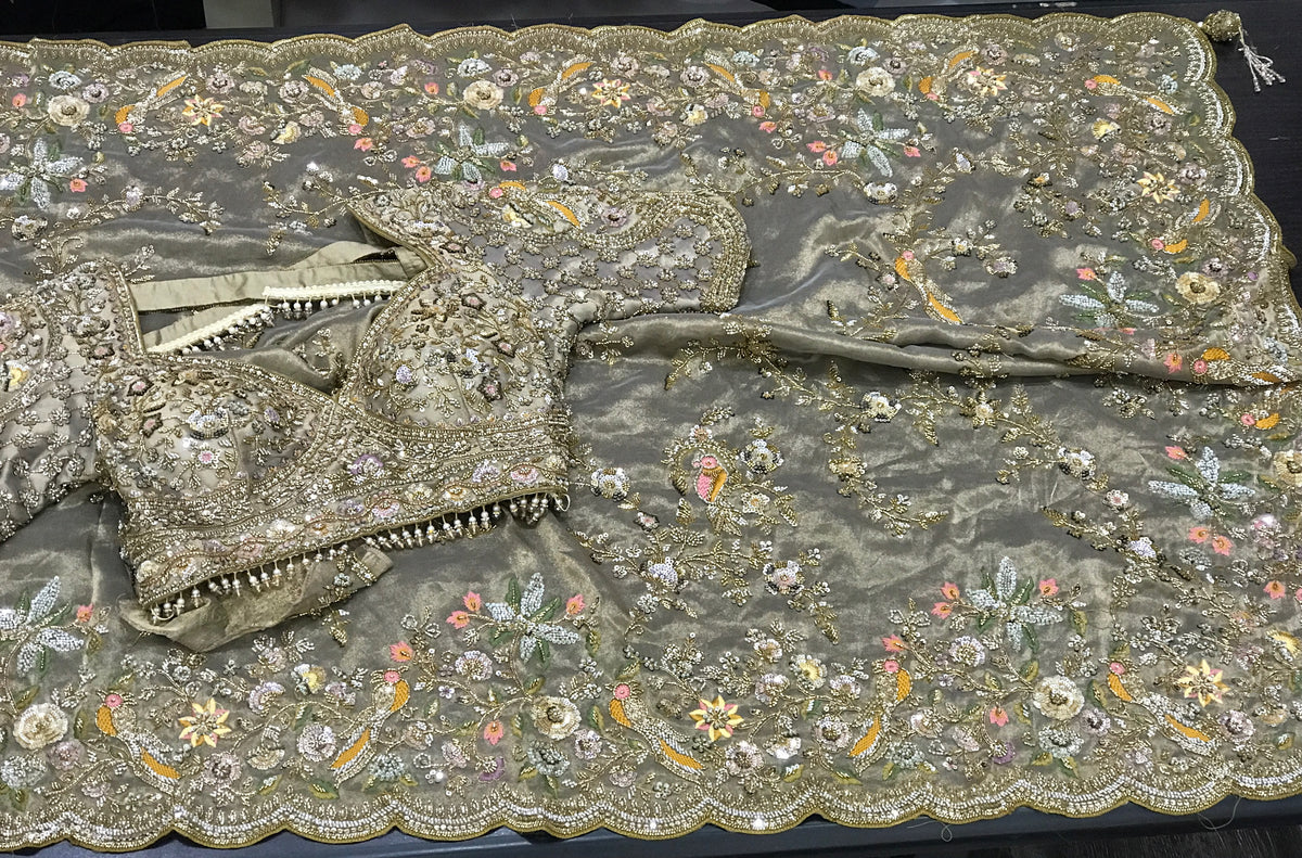Silk organza saree embroidered saree Indian sari blouse hand embroidered sarees SaffronFashion