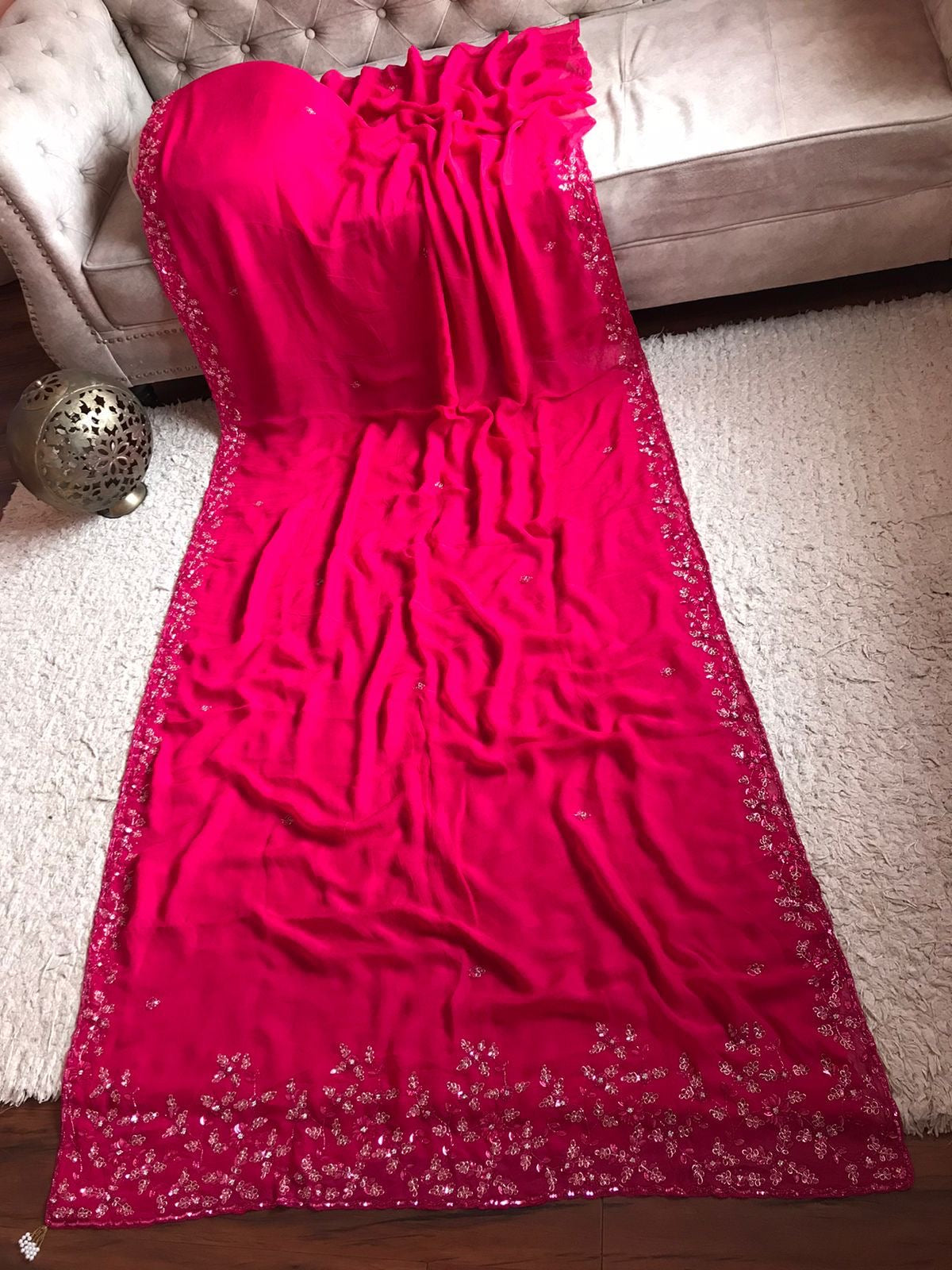 Rani premium pink Gorgette beautiful trendy Partywear Sarees - Saffronfashionindia