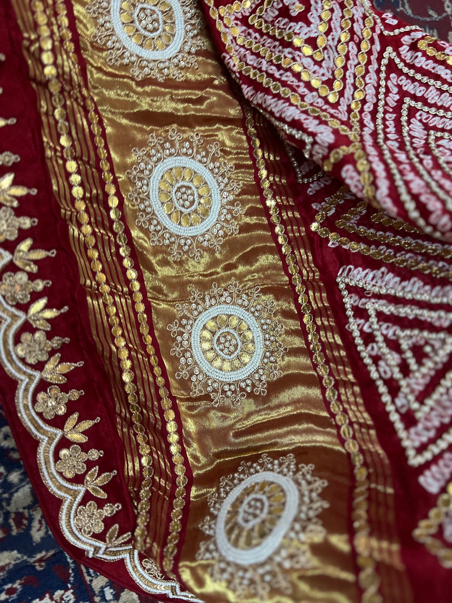 Red Gajji silk dupatta pearl gottapatti dupatta embroidered dupatta - Saffronfashionindia