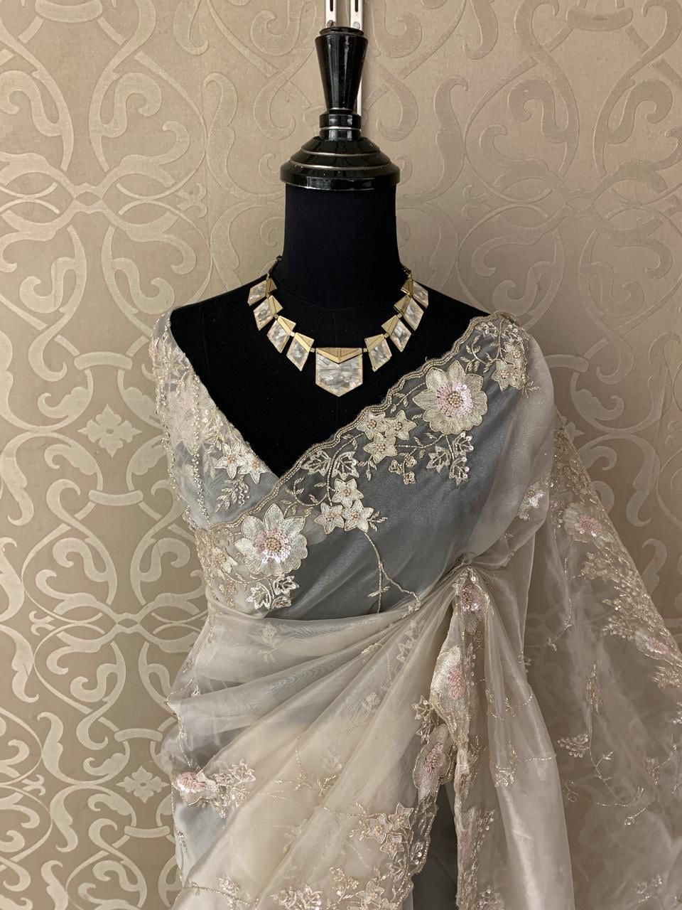 Elegant organza saree sequence sarees women saree blouse - Saffronfashionindia