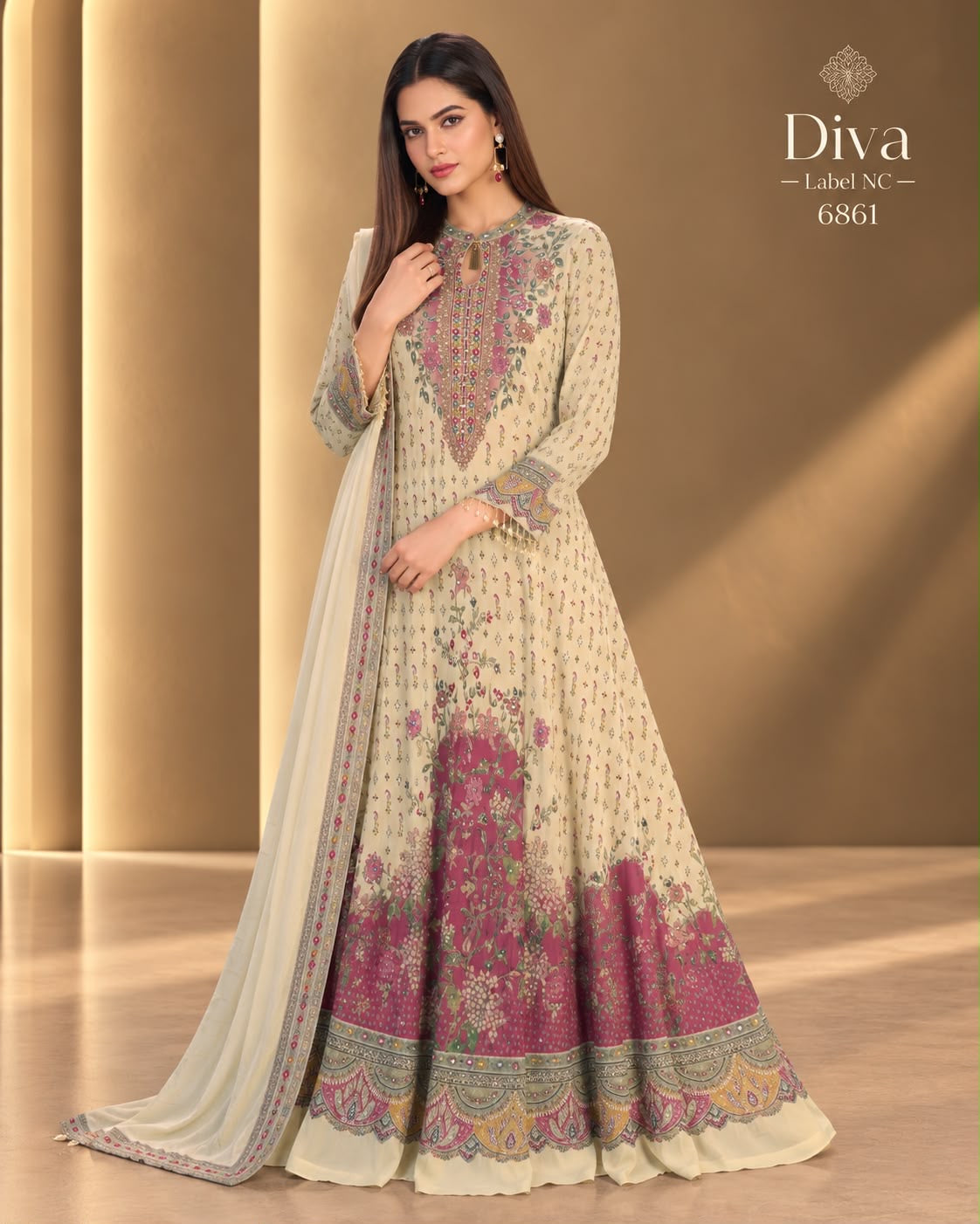 Crepe gown set designer set party wear gown Saffronfashionindia