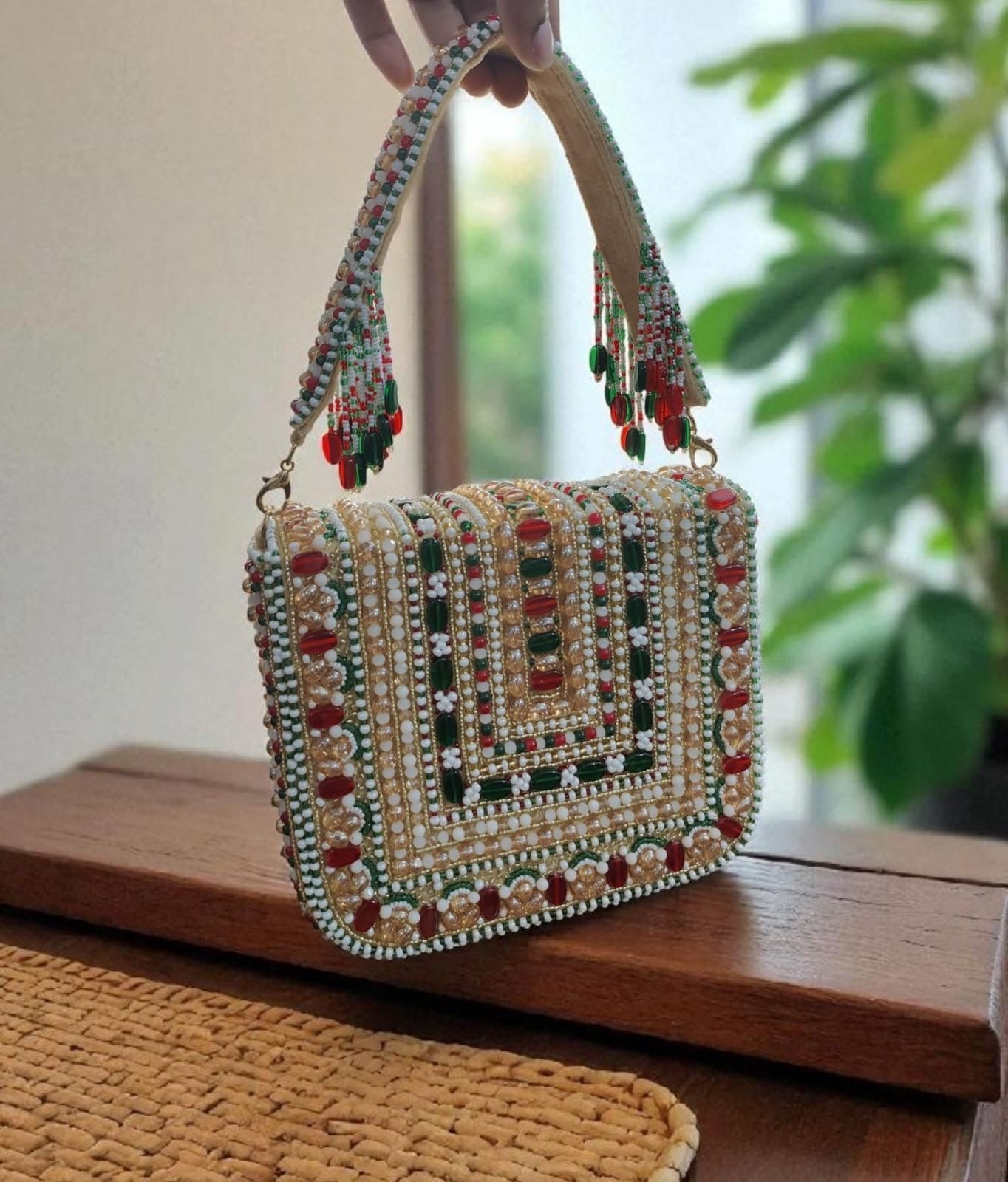 Handcrafted clutch beaded clutch wedding purse for women Saffronfashionindia