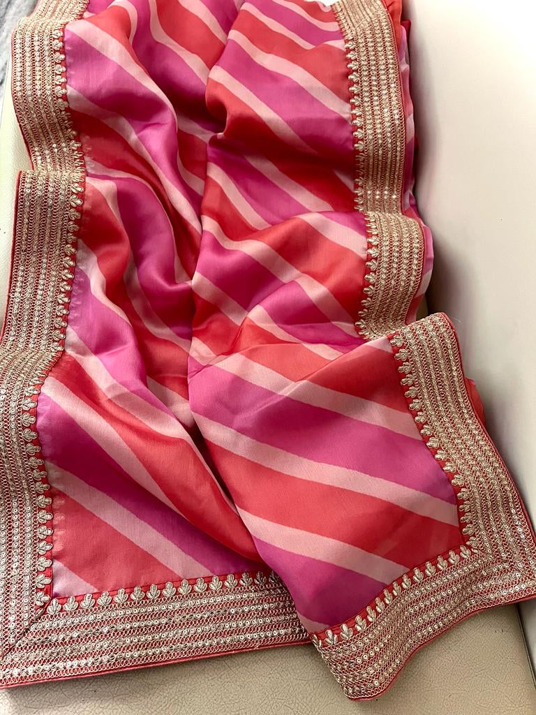 Mehbooba inspired digital organza leharia sarees - Saffronfashionindia