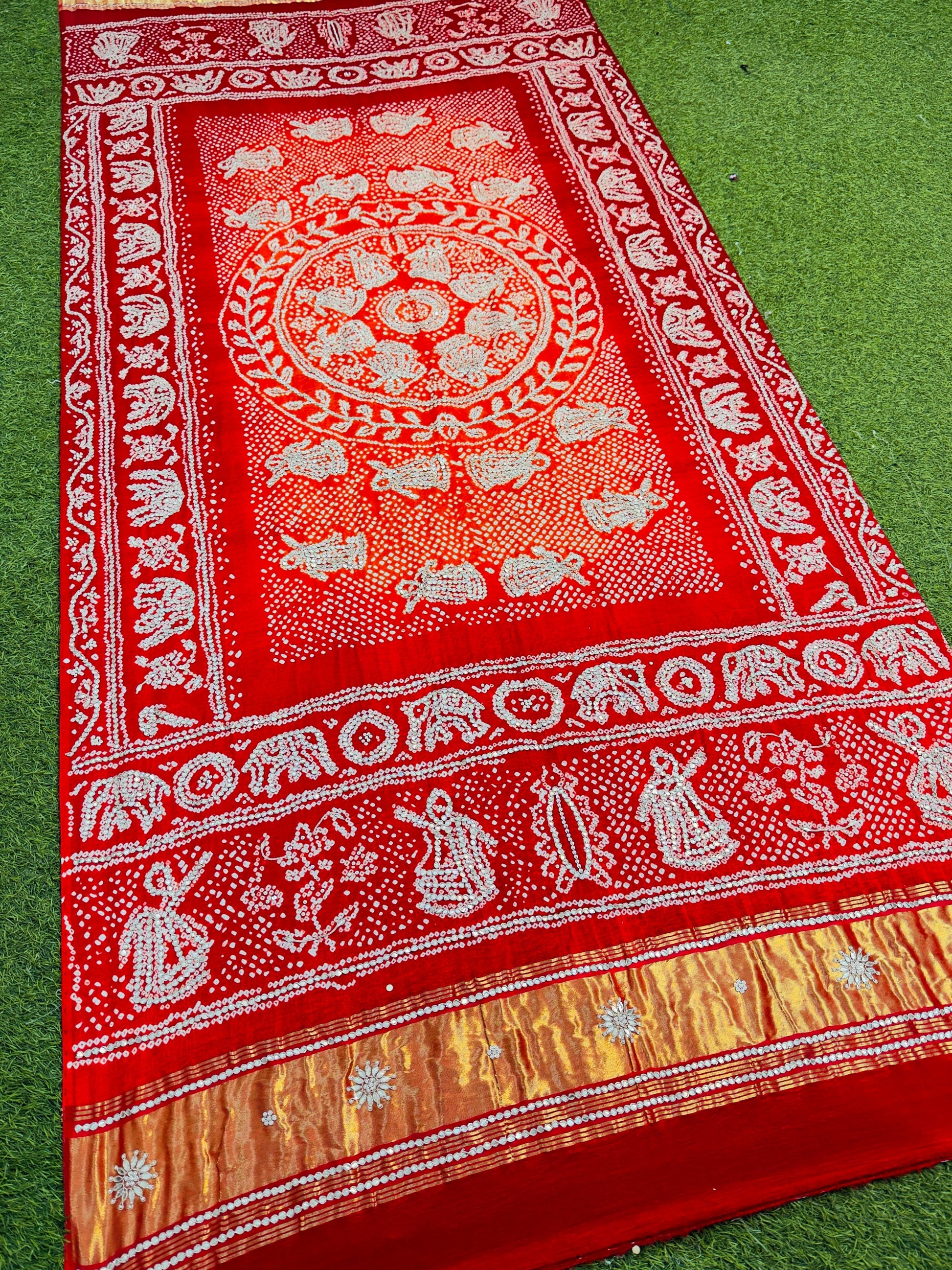 Mavisha gajji silk dupatta bandhani dupatta handwork dupatta Saffronfashionindia