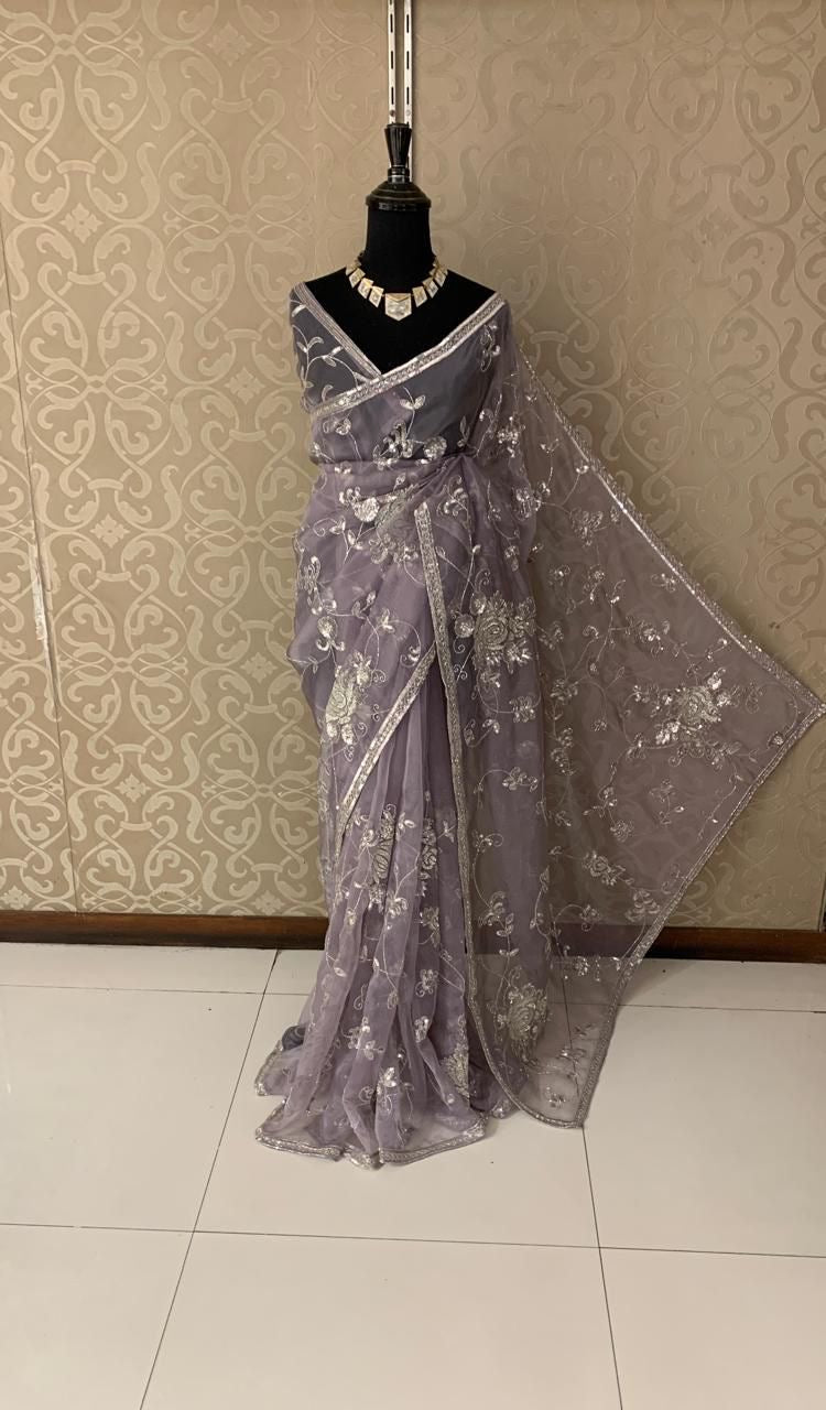 Inisha Partywear saree organza saree sequins saree - Saffronfashionindia
