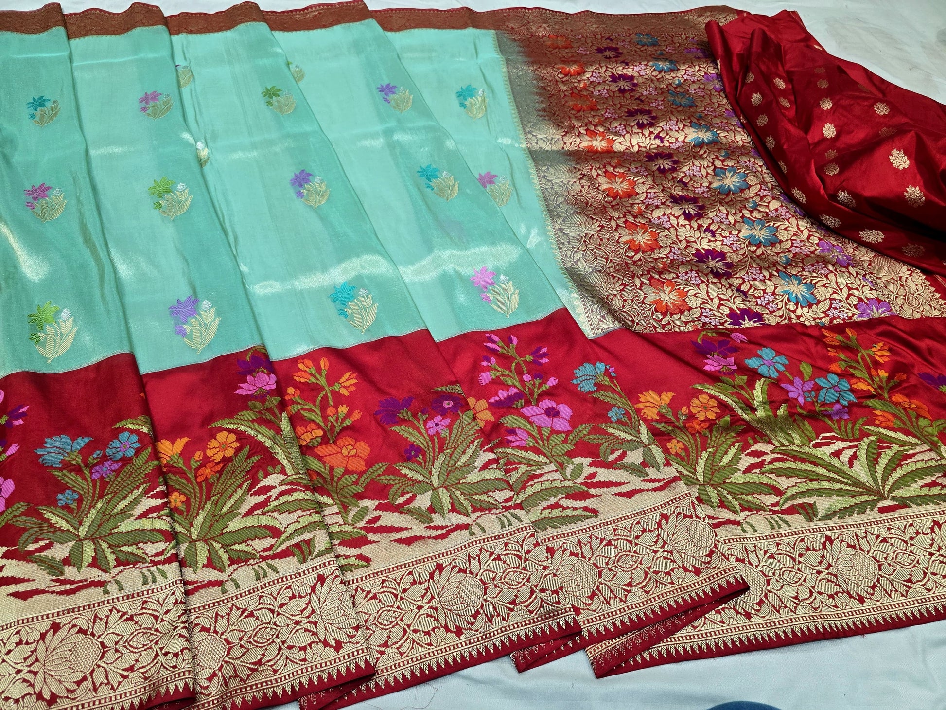 Vintage Banarsi katan silk saree Indian sarees Traditional sari blouse SaffronFashion