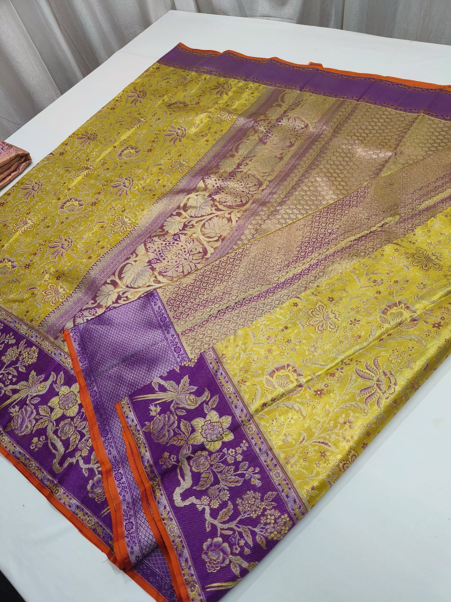 Yellow bridal Kanjeevaram traditional saree - Saffronfashionindia