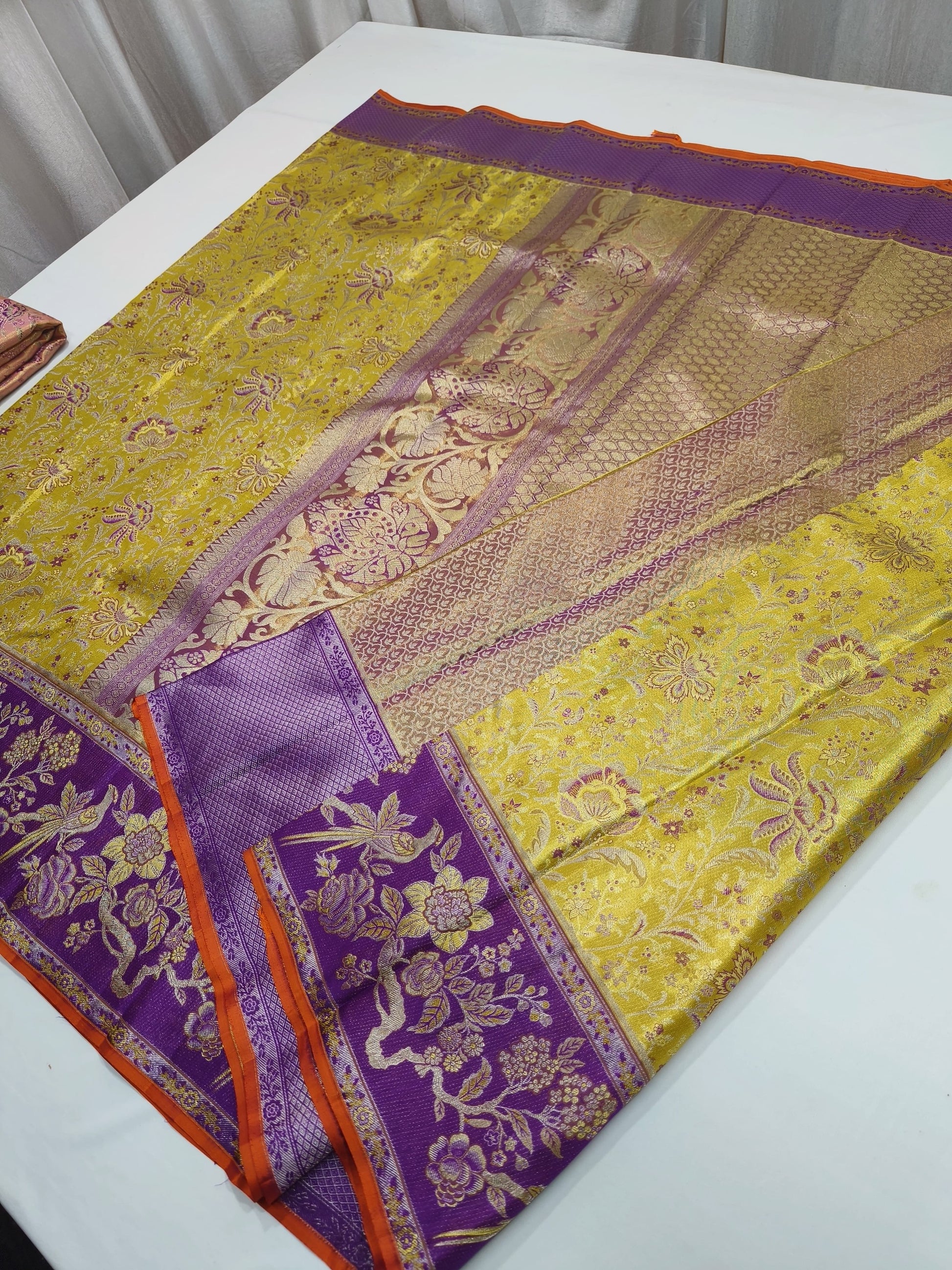 Yellow bridal Kanjeevaram traditional saree - Saffronfashionindia