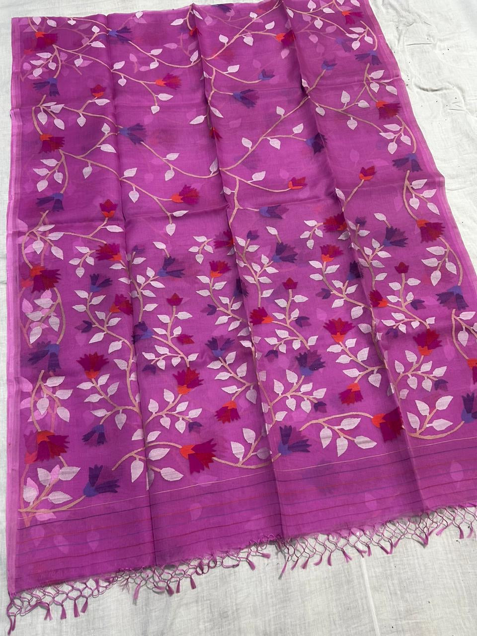 Pink Tantuj Jamdani saree - Saffronfashionindia