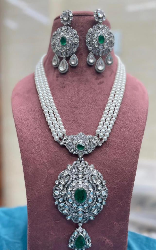 Pearl Victorian Necklace set - Saffronfashionindia