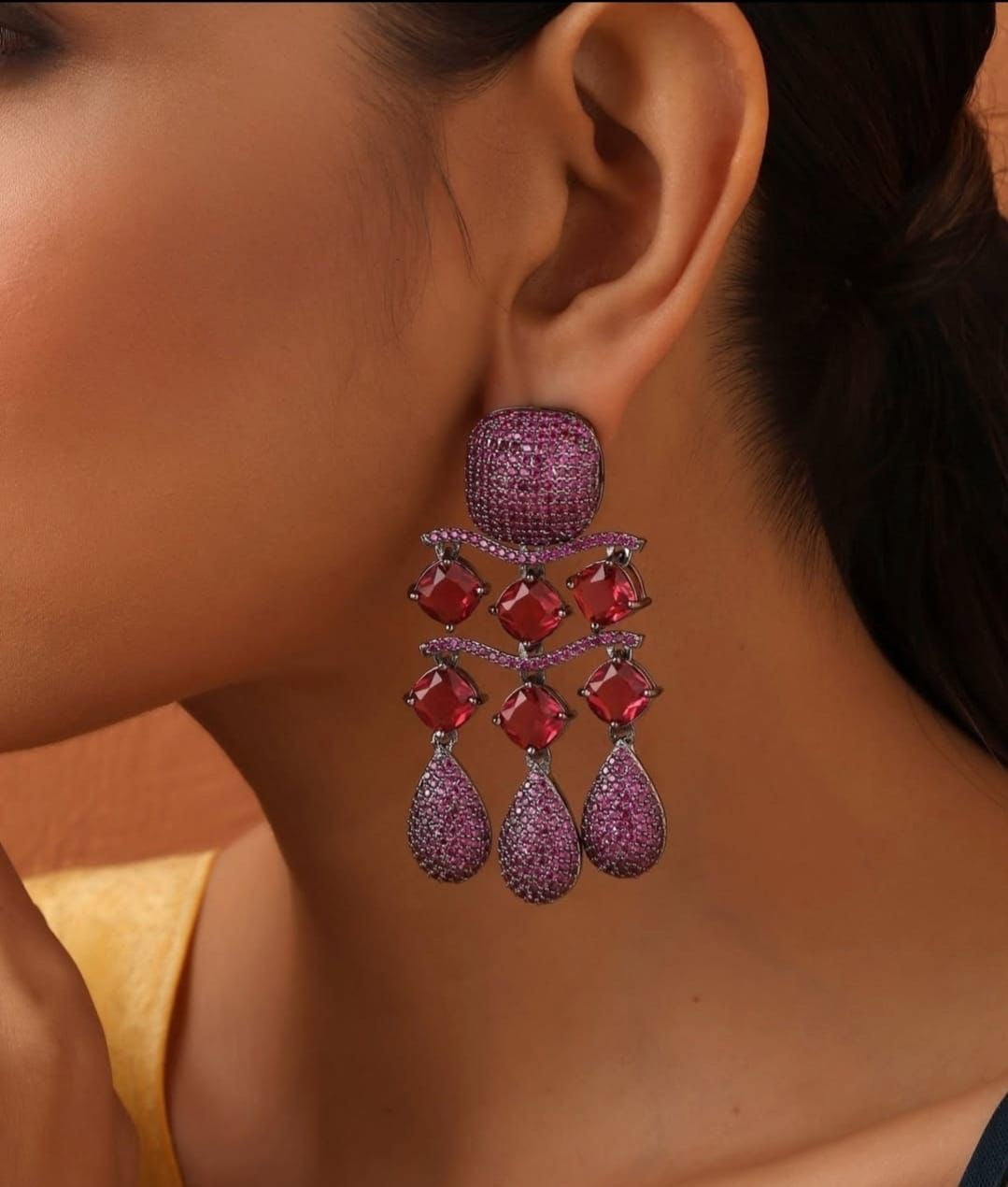Cocktail earrings Partywear earrings stone earrings Saffronfashionindia