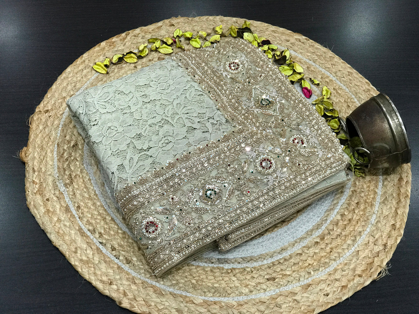 Crocia lacy saree partywear saree women saree with stitched blouse Saffronfashionindia