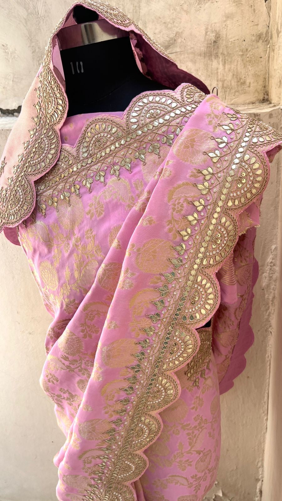 Pink Khaddi Gorgette Saree Indian Gottapatti Sarees - Saffronfashionindia