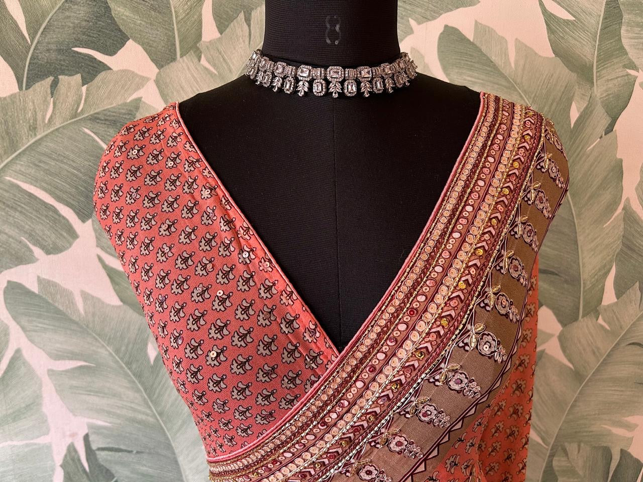 Premium gorgette sequins saree Partywear sari blouse Saffronfashionindia