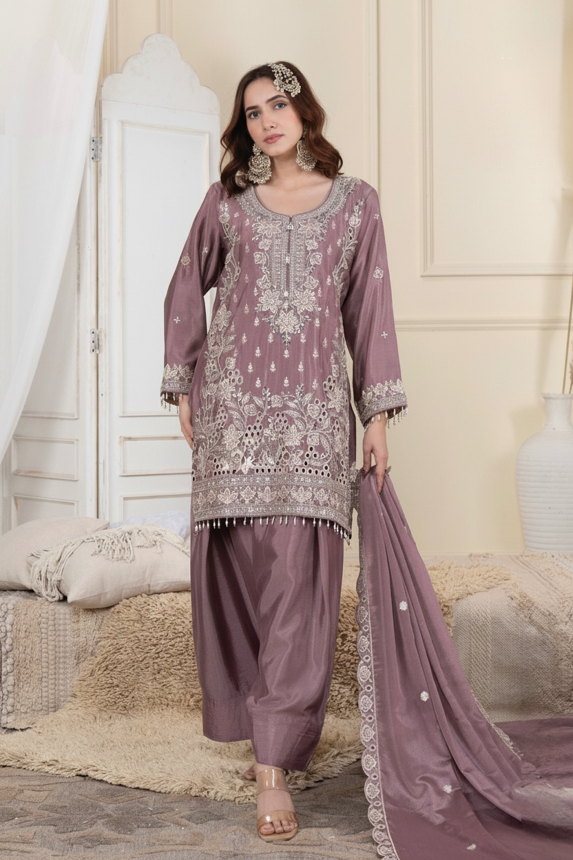 Readymade Chinon dress reception dress wedding dresses Saffronfashionindia