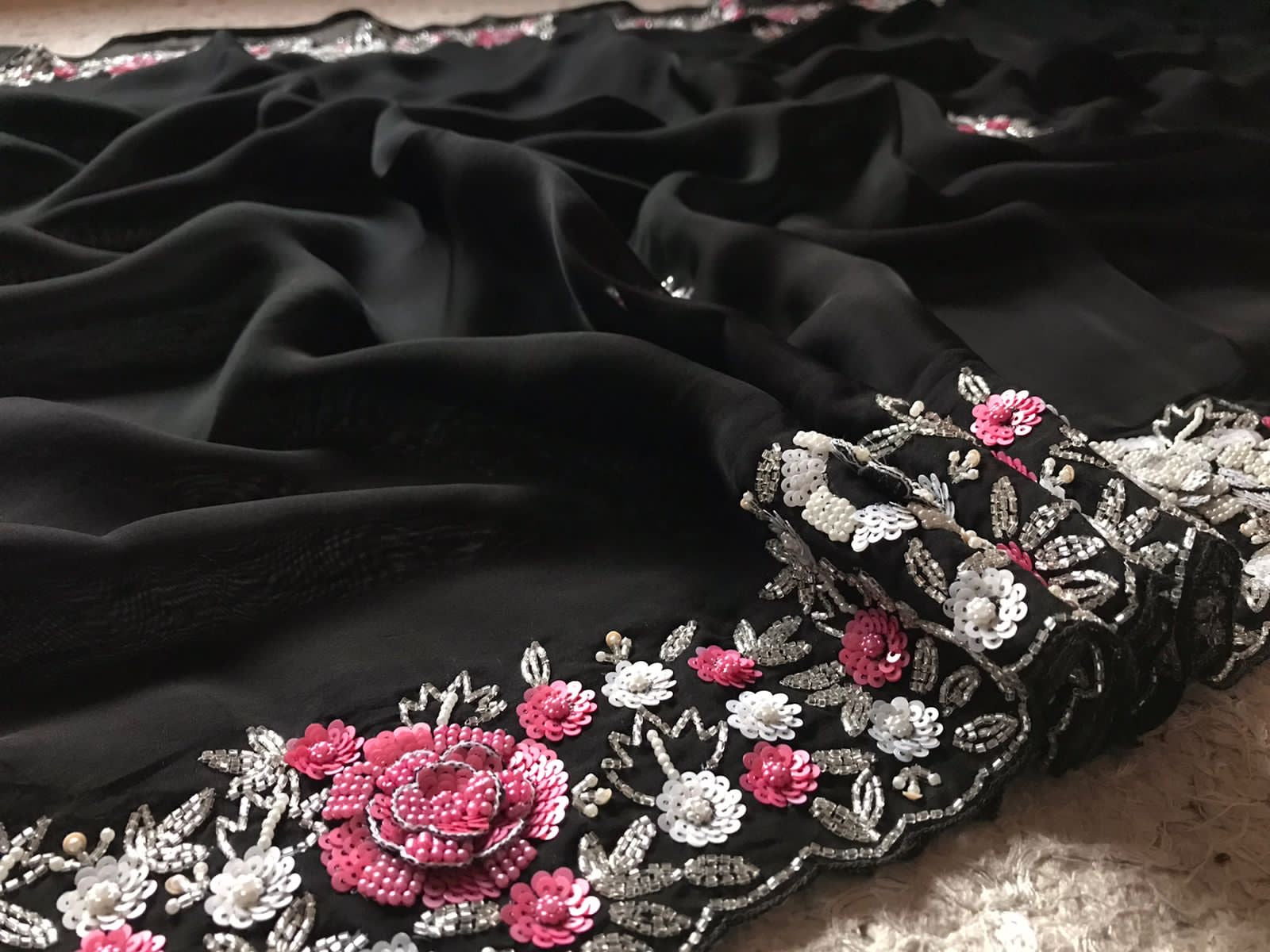 Women Saree Black Sequins Embroidered Saree - Saffronfashionindia
