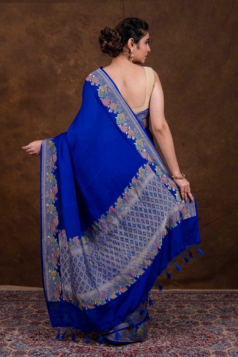 Floral georgette saree khaddi saree Indian sari blouse SaffronFashion