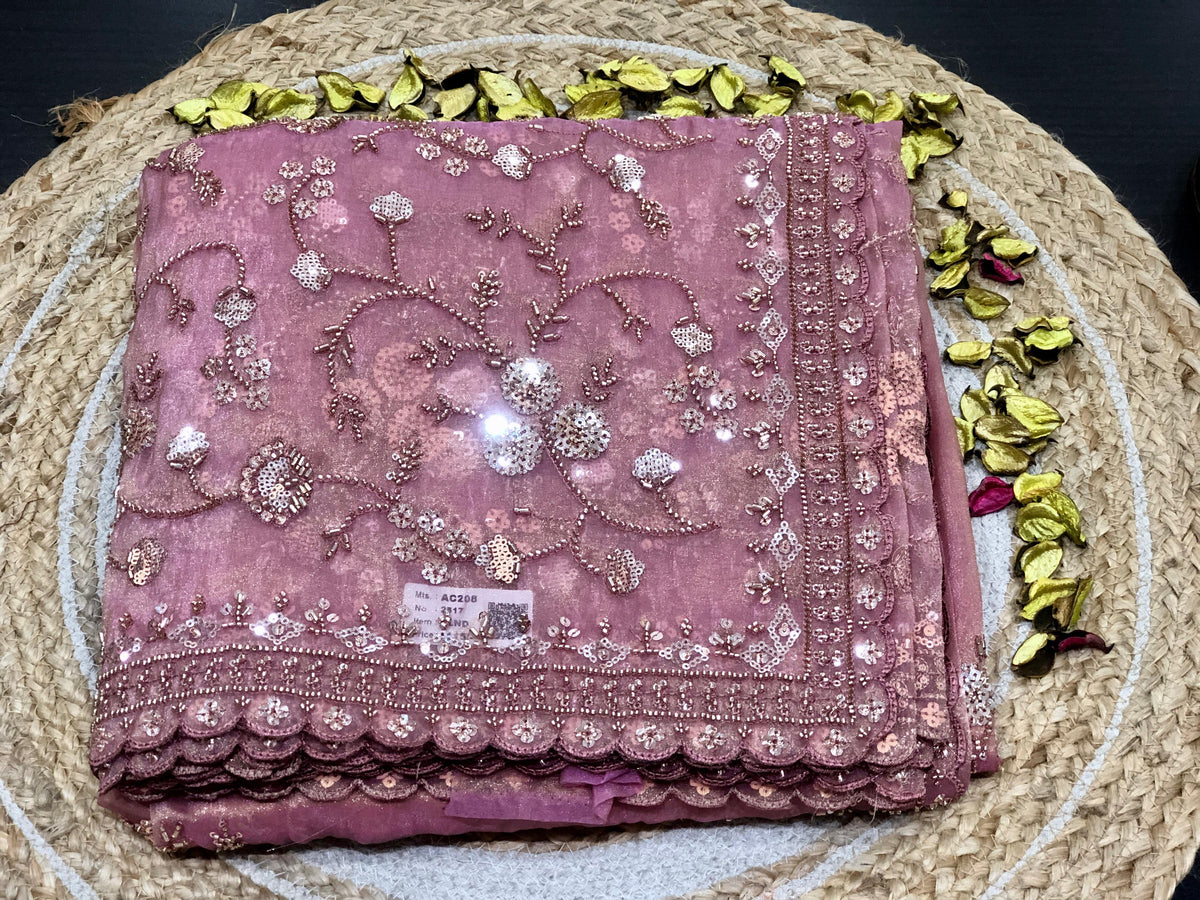 Elegant handwork saree floral sarees Indian sari blouse SaffronFashion