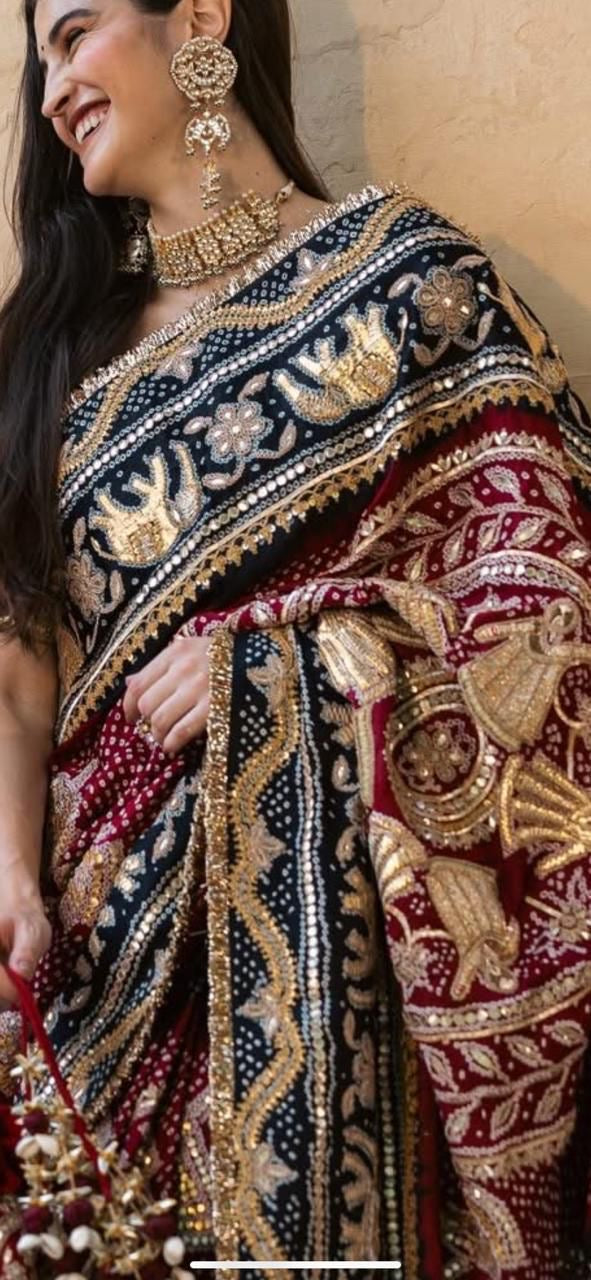 Rajjo Bandhani saree gajji silk saree traditional sari blouse - Saffronfashionindia