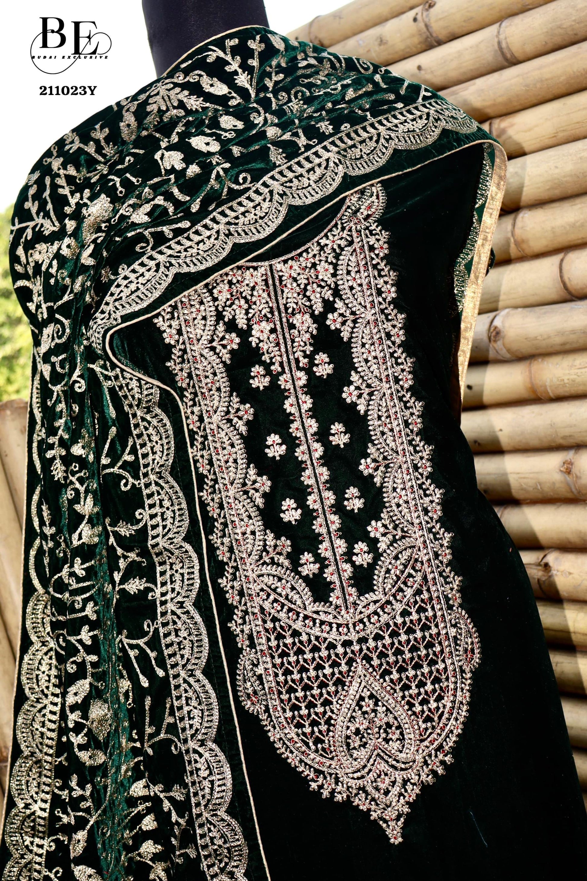 Embroidered Velvet Salwar Kameez - Saffronfashionindia