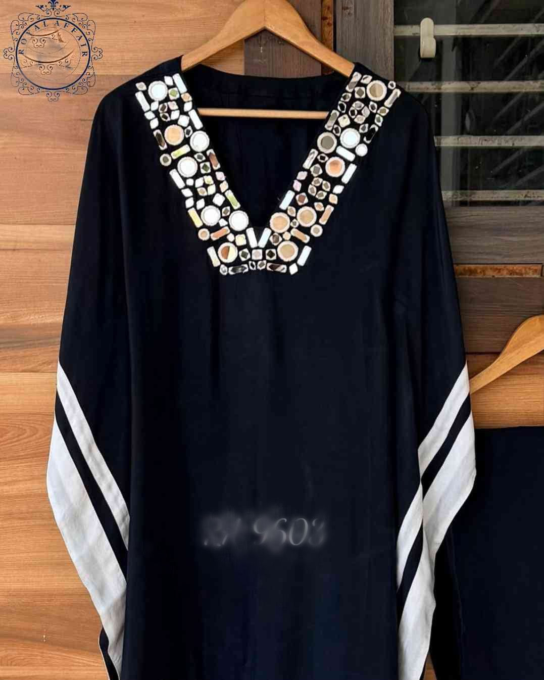Black silk kaftan designer dress partywear kaftan SaffronFashion