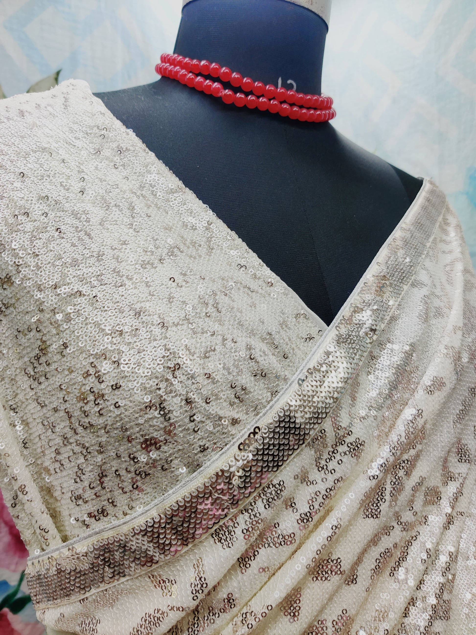White sequence saree Indian saree party wear sari blouse - Saffronfashionindia