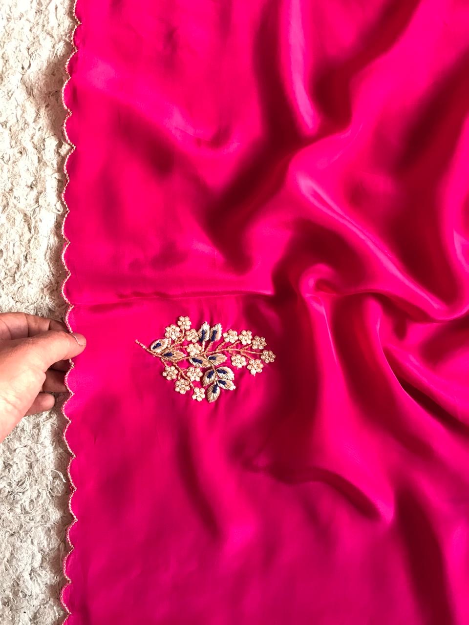 Pink Premium Satin Sarees partywear sarees - Saffronfashionindia