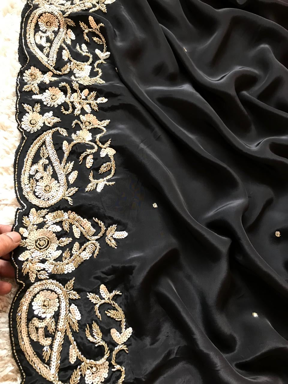 Shaded luxury crepe silk saree Partywear saree blouse SaffronFashion