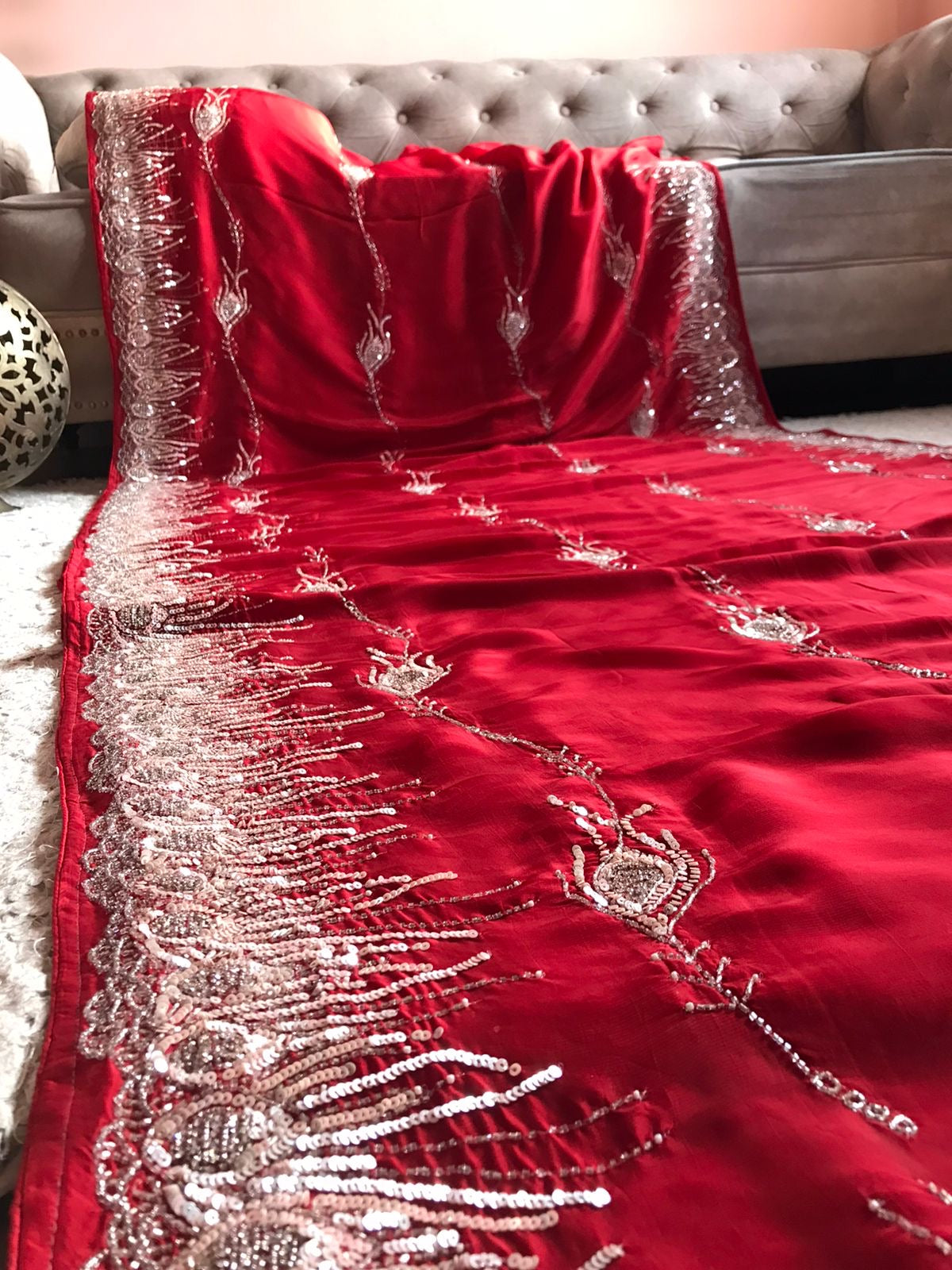 Red Luxury Premium Organza Silk Saree Partywear Sari - Saffronfashionindia