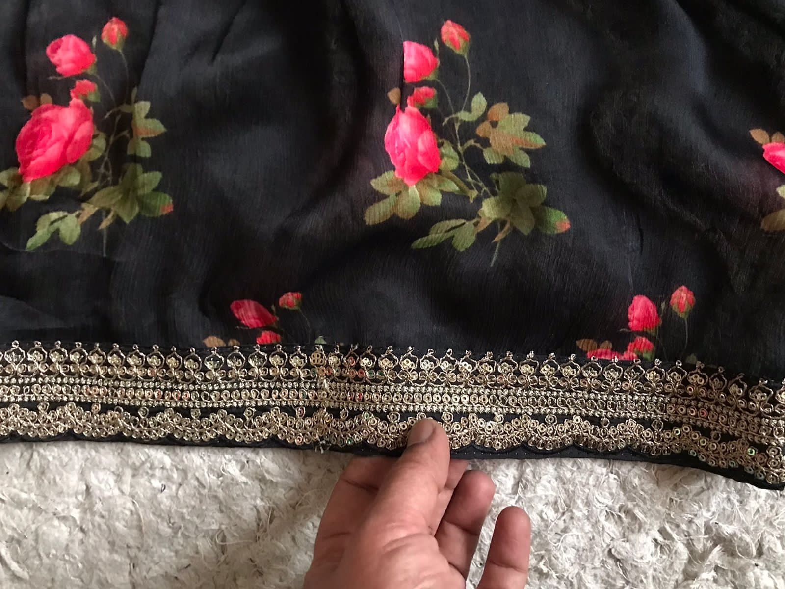 Floral black saree designer inspired sari blouse premium sarees Saffronfashionindia
