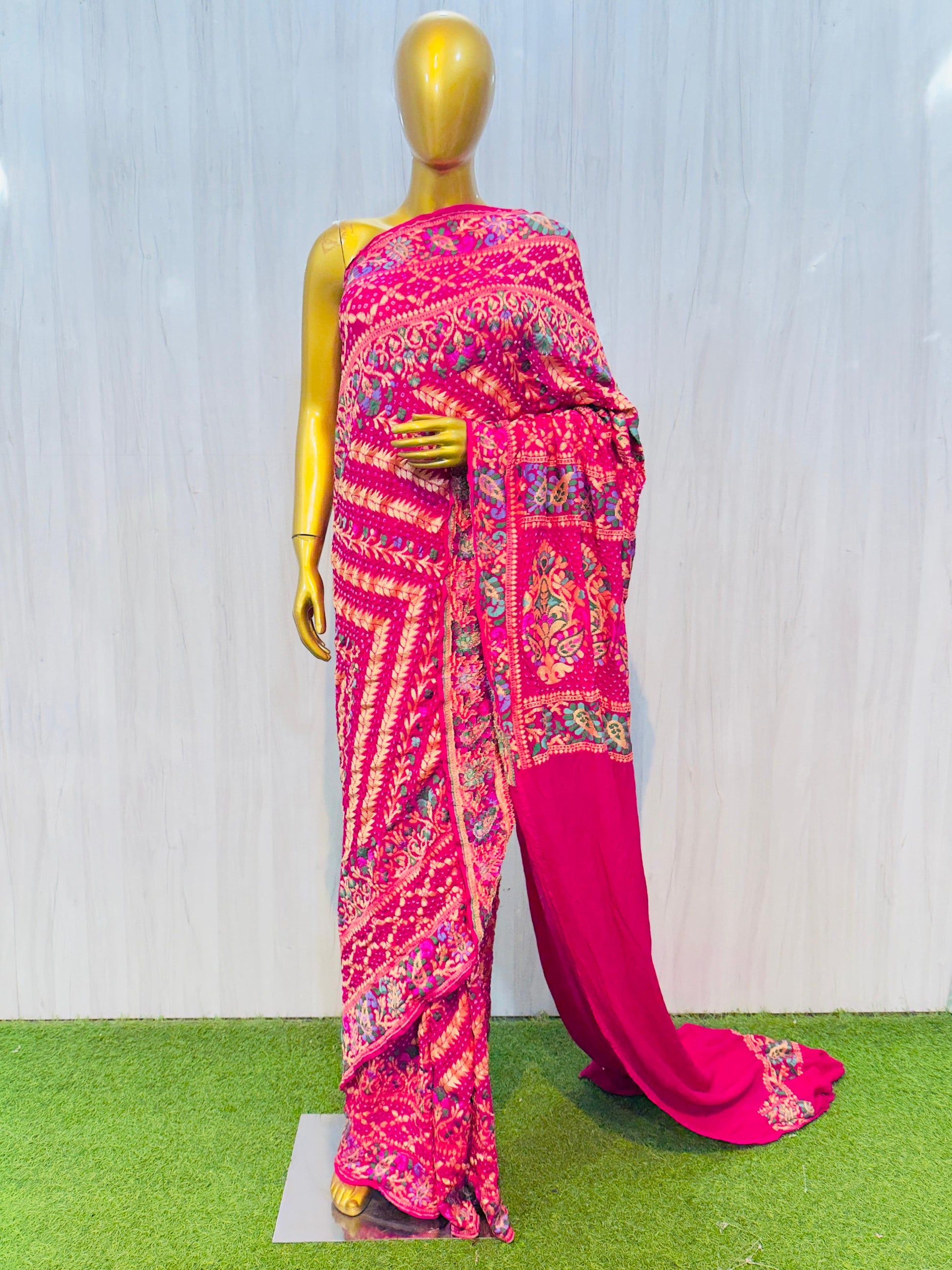Gorgette saree Banarsi saree meenakari sari blouse Saffronfashionindia