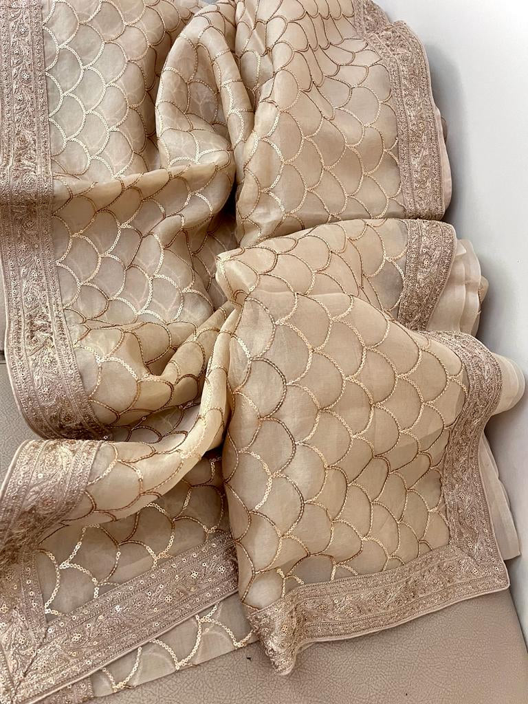 Ashik organza sequins Indian saree - Saffronfashionindia