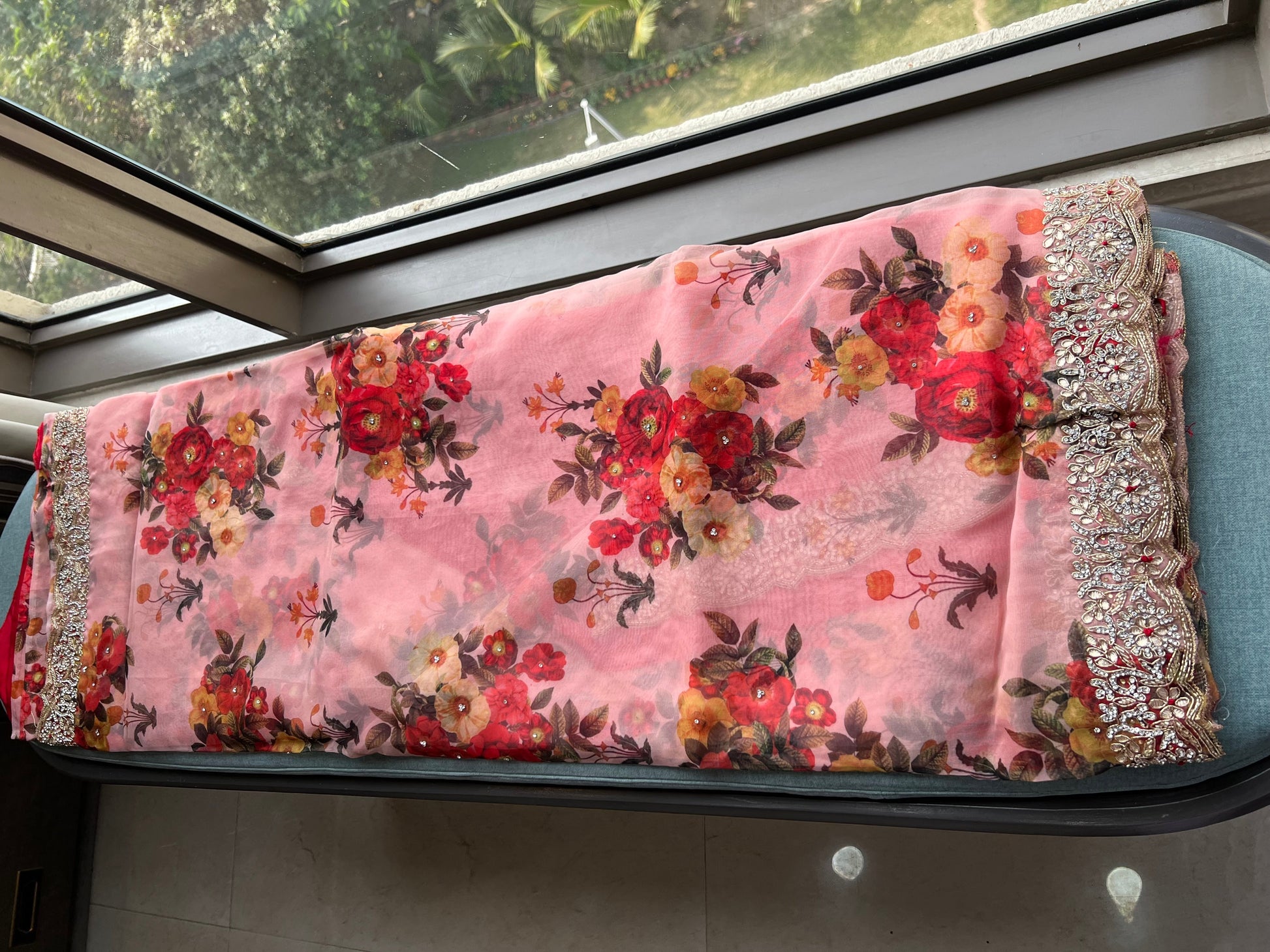 Pink gotta Patti saree floral saree digital printed saree SaffronFashion