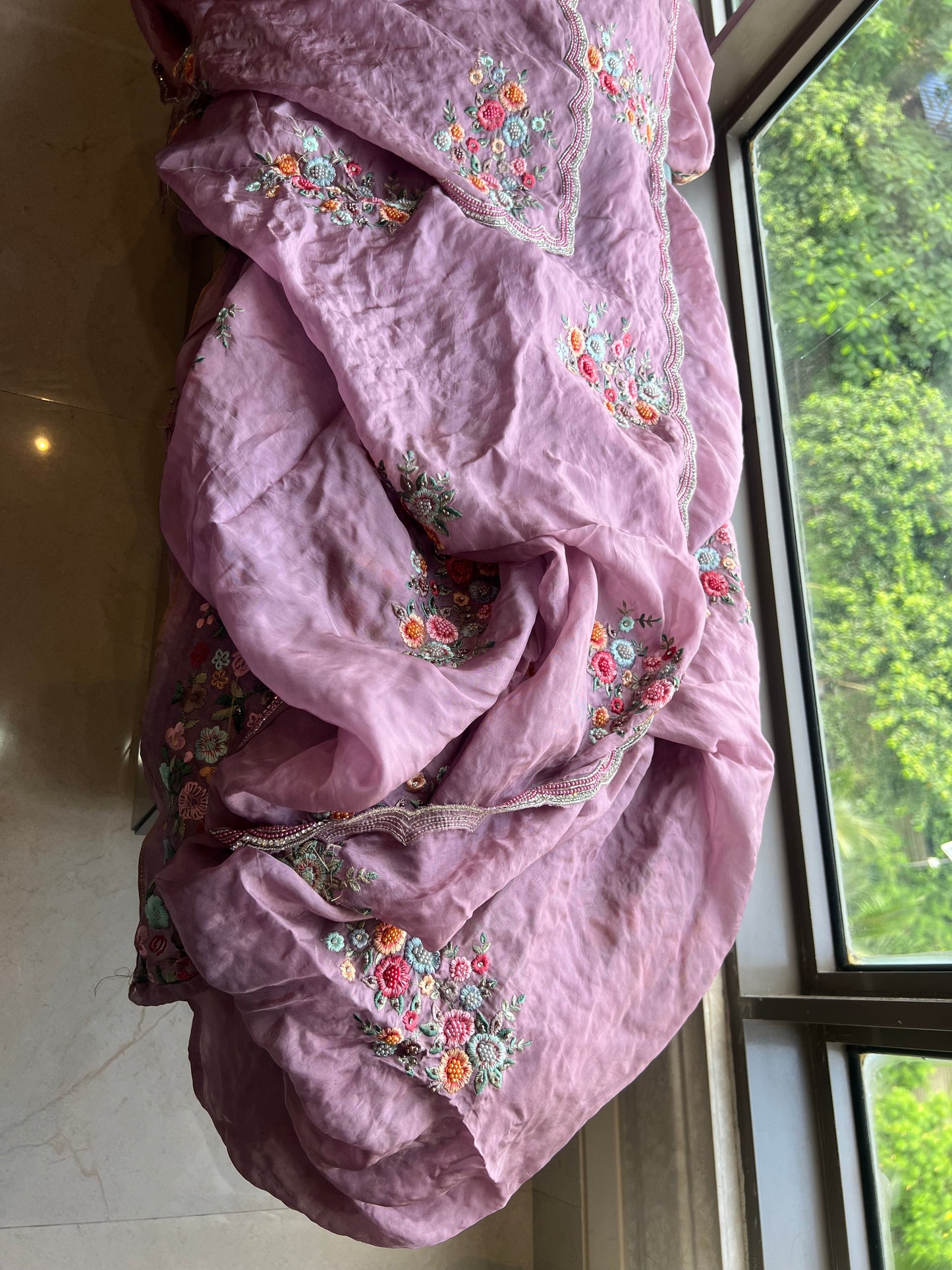 Lavender embroidery saree floral pearl saree reception sari SaffronFashion