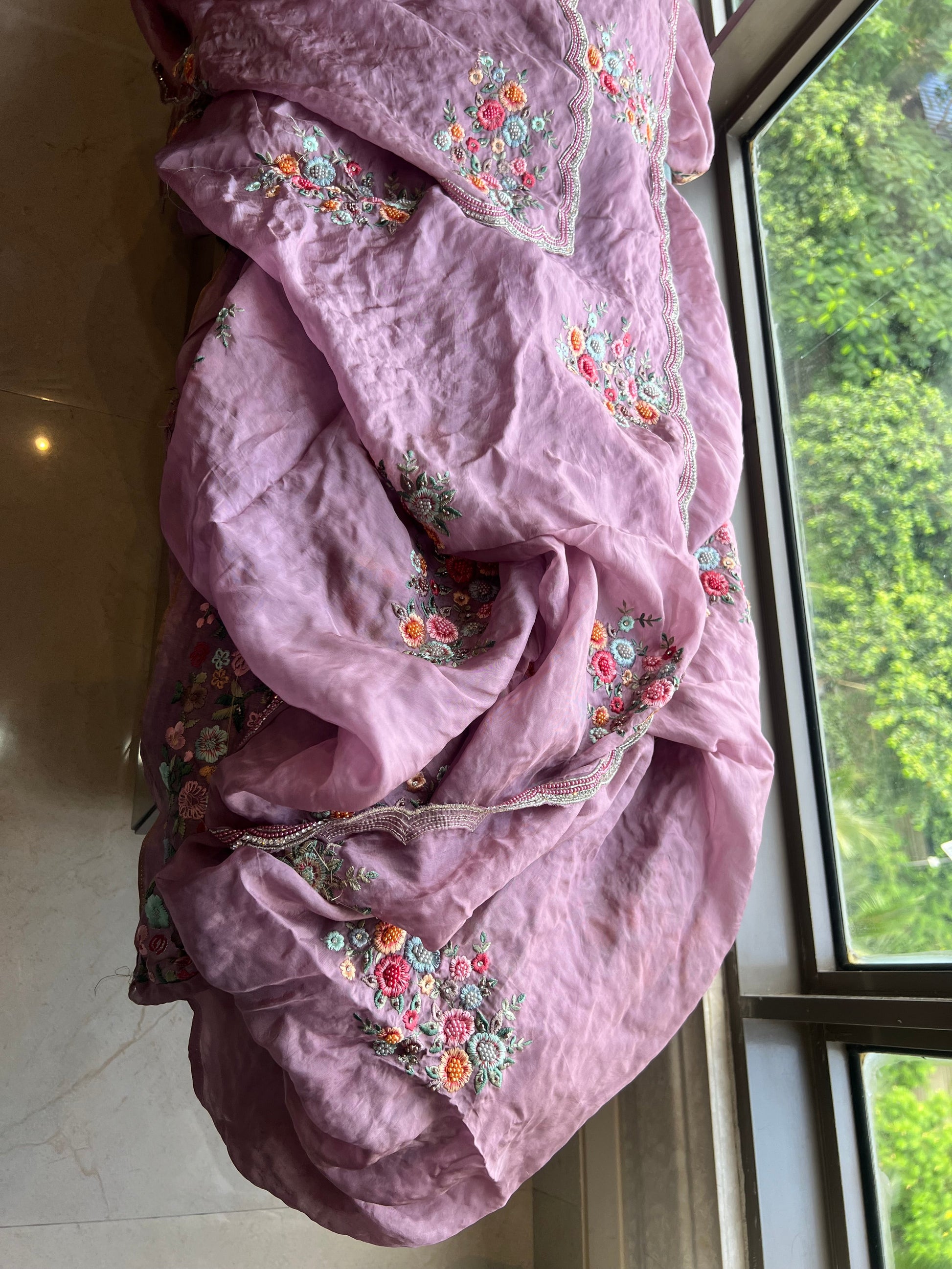 Lavender embroidery saree floral pearl saree reception sari SaffronFashion