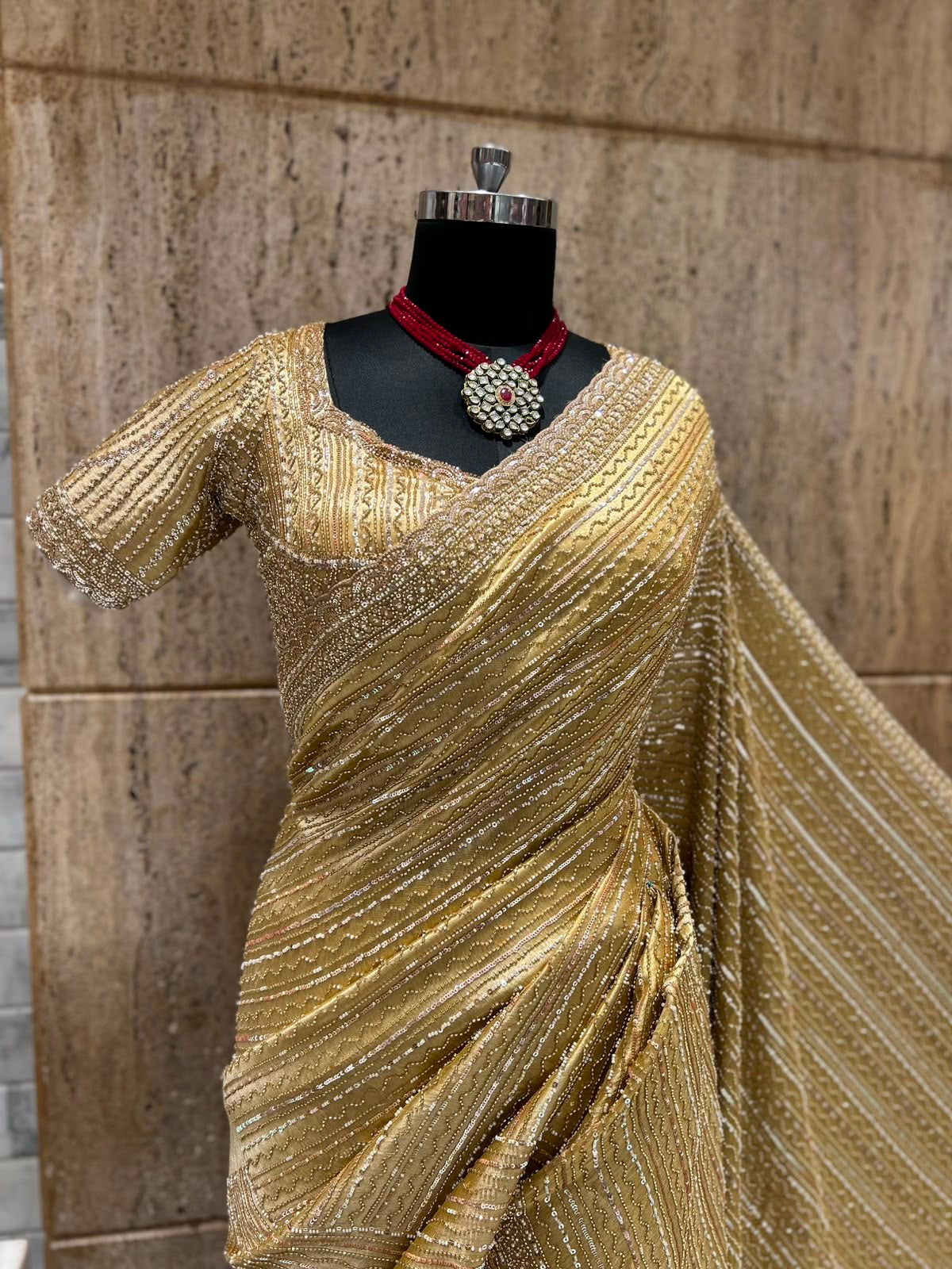 Royal Kanjeevaram saree silk saree with stitched blouse Saffronfashionindia