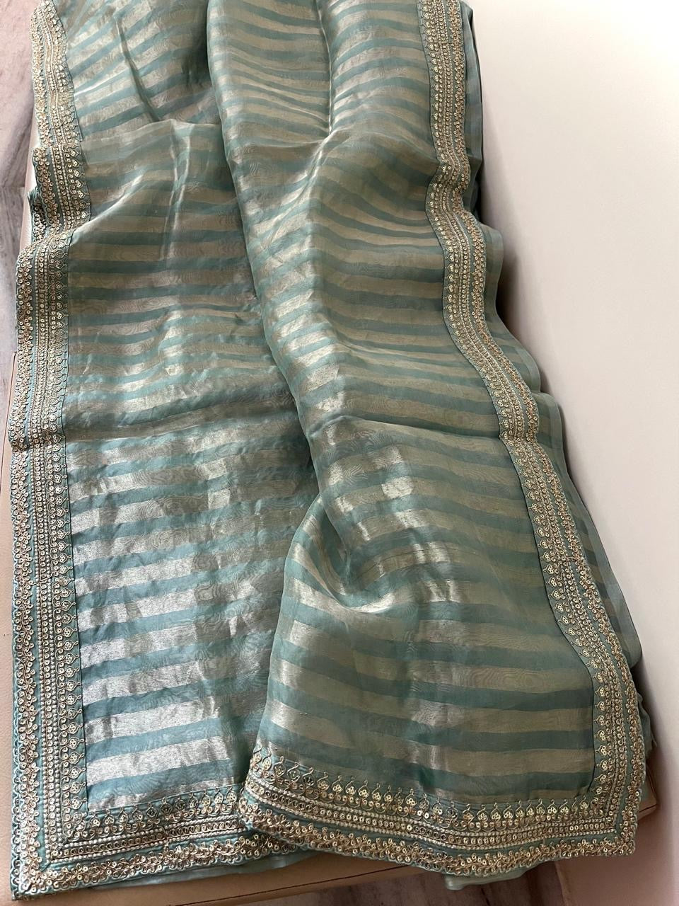 Striped tissue saree organza Partywear sarees SaffronFashion