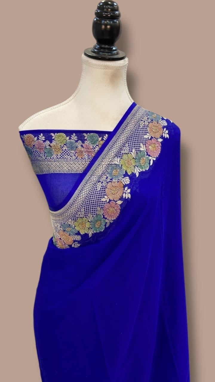 Floral georgette saree khaddi saree Indian sari blouse SaffronFashion