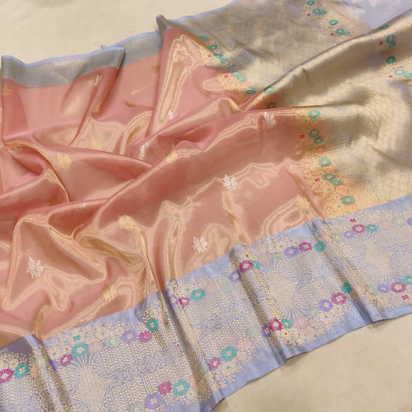 Tissue handwoven saree Indian traditional sari - Saffronfashionindia