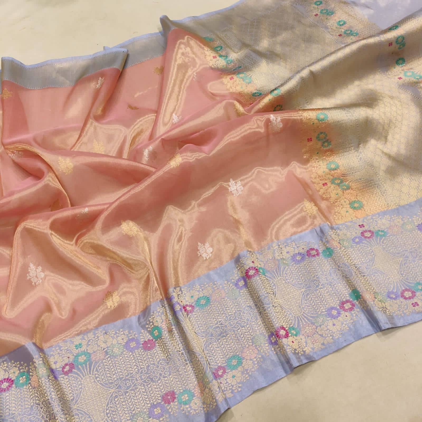 Tissue handwoven saree Indian traditional sari - Saffronfashionindia